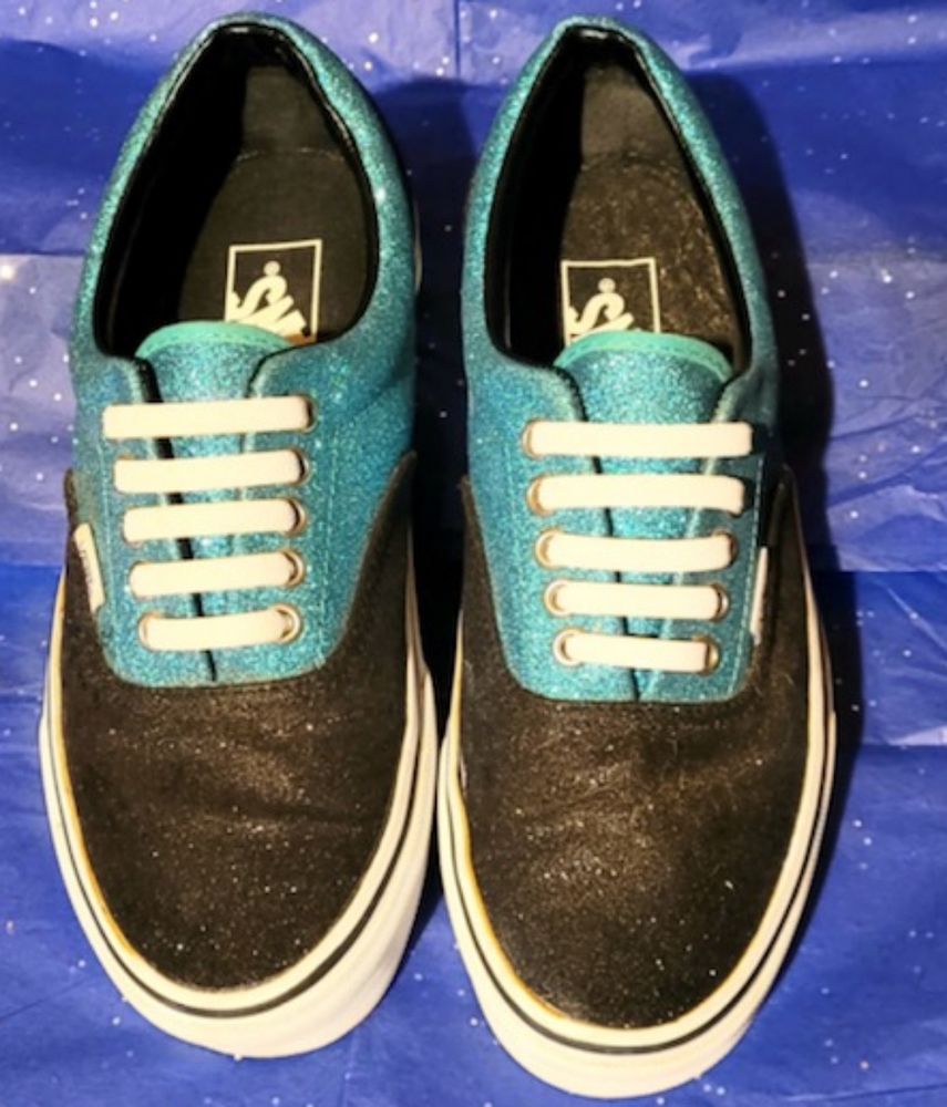 Vans Unisex Sneakers, Men's 6.5/Woman's 8, Sparkly blue and black